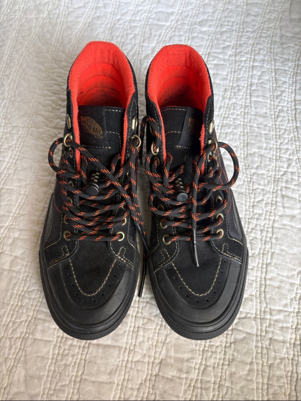 Vans Black High-Top Sneakers with Orange-Red Interior and Black/Orange Laces